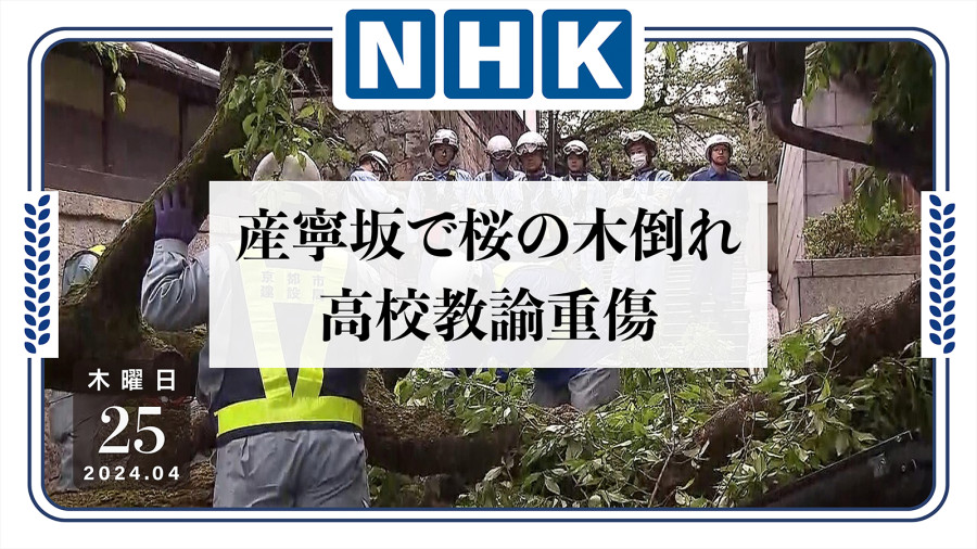 日语阅读 - 樱花树倒塌重压男子！警方已封锁附近通道 - MOJi辞書
