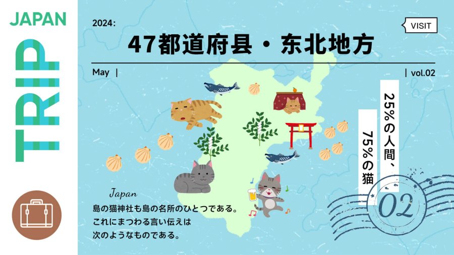 日语阅读 - 25％的人 75％的猫🐱——宫城・田代岛【47都道府县・东北地方】 - MOJi辞書